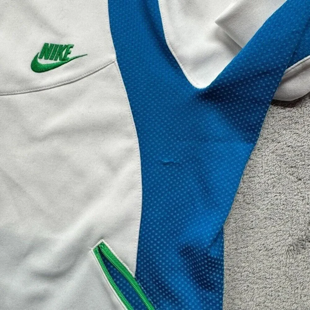 Vintage‎ Nike Full Zip Track Jacket Womens XL White Blue Swoosh Embroidered Gym